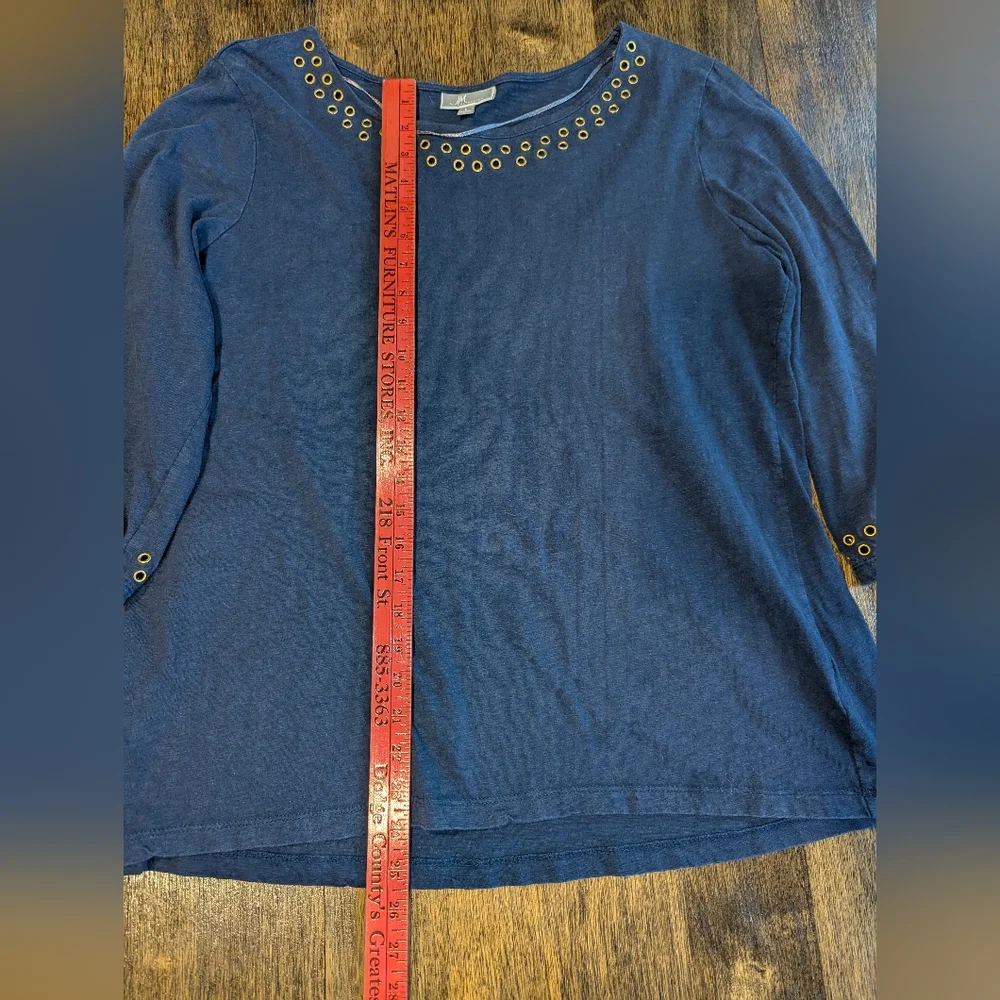 JM Collection Navy Top‎ with Gold Eyelet Accents - Picture 7 of 7